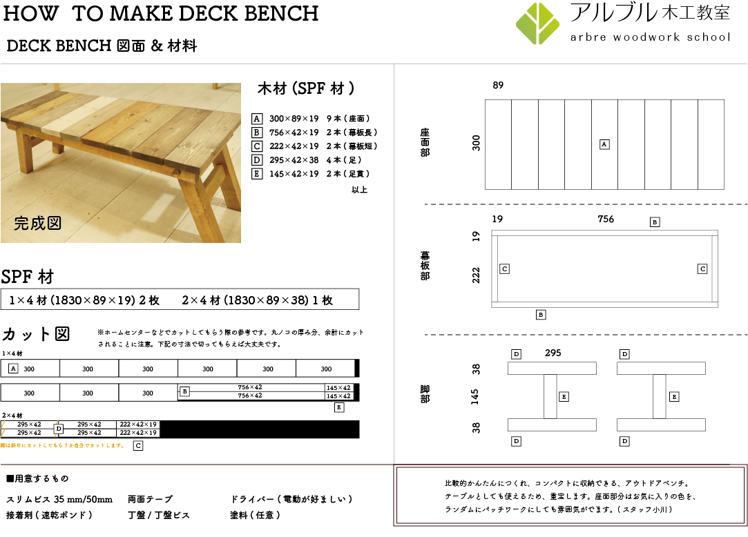 1 5 How To Vol1 アウトドアデッキベンチをホームセンターの2 4材で作る アルブル木工教室